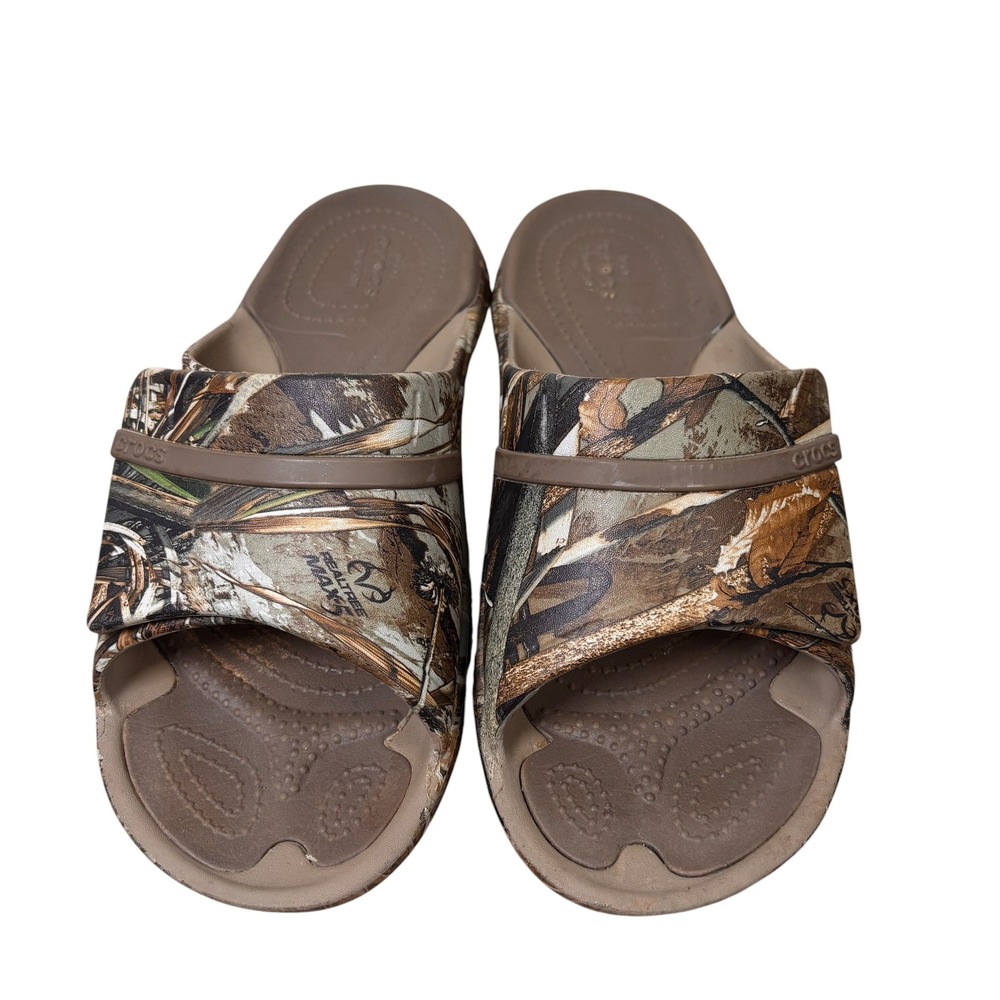 Crocs Realtree Max-5 Camo Slides Brown Adjustable Strap Mens 7 Womens 9 Sandal